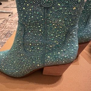 Betsey Johnson aqua rhinestone boots size 8.  Never Worn.